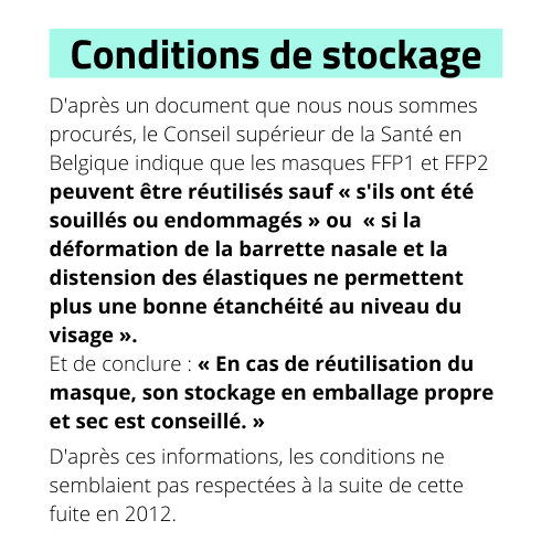 Conditions de stockages des masques