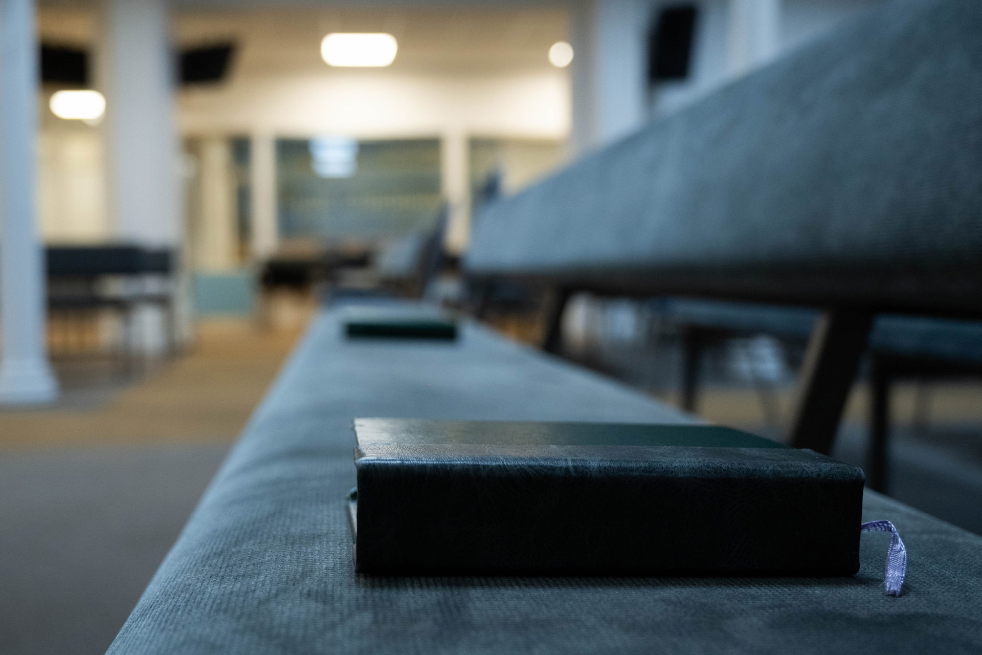 Bible on a pew at Bethanie Church, Schaerbeek